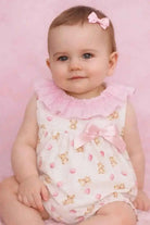 SS26 Baby Girls Pink Teddy Smock Romper