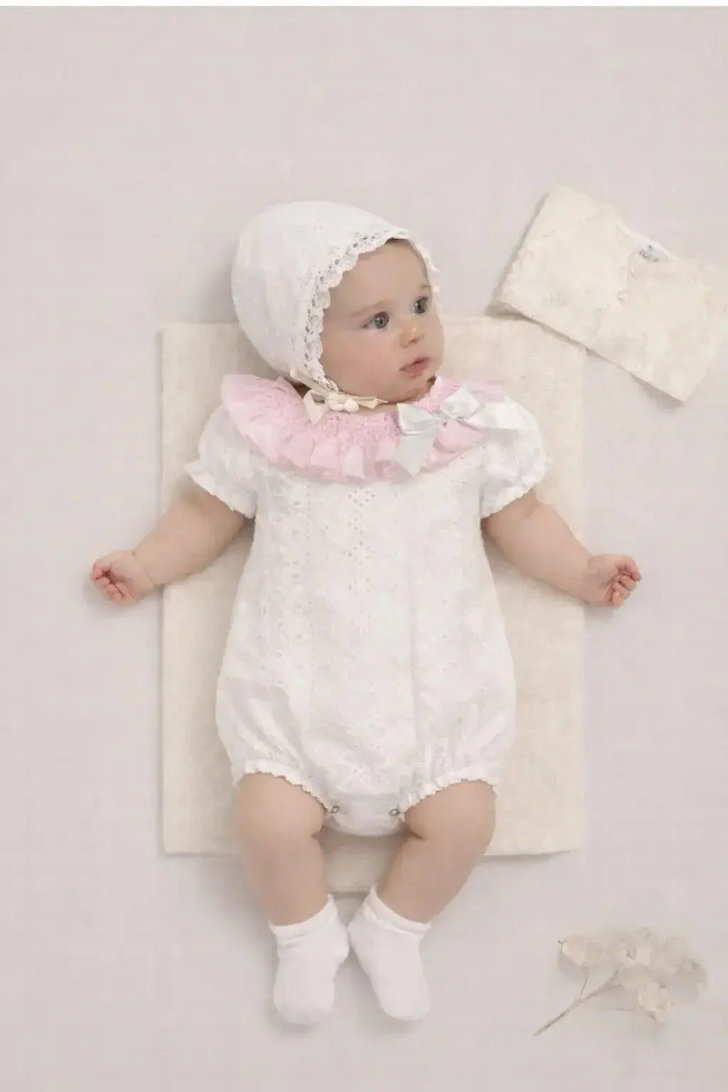 SS26 Baby Girls White Embroidered Romper Dainty Delilah