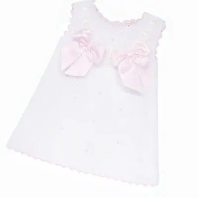 Baby Girls White & Pink Pique A Line Dress Dainty Delilah