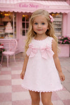 Baby Girls White & Pink Pique A Line Dress Dainty Delilah