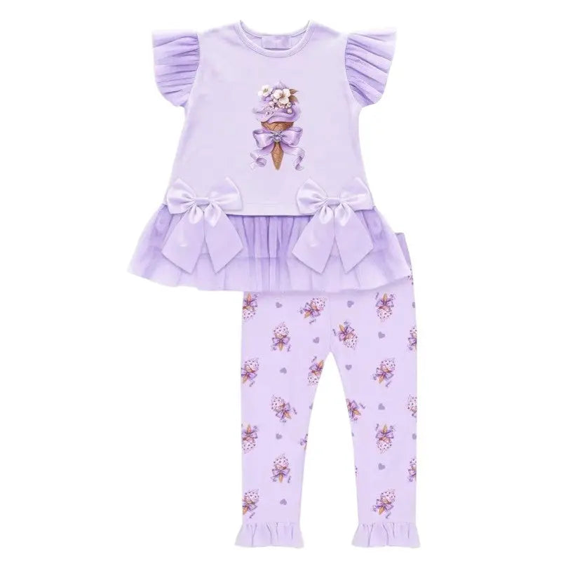 SS26 Girls Lilac Tulle Ice Cream T-Shirt & Legging Set Dainty Delilah