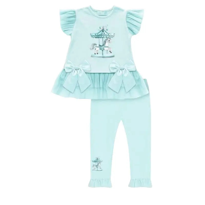 SS26 Girls Mint Tulle Carrousel T-Shirt & Legging Set Dainty Delilah