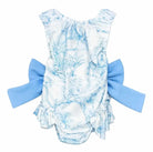 Girls Summer Blue Toile Frilly Bow Swimming Costume Dainty Delilah