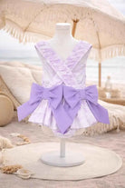 SS26 Girls Summer Lilac Toile Frilly Bow Swimming Costume