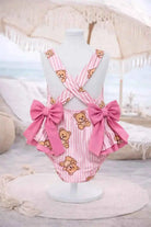 SS26 Girls Summer Pink Bear Frilly Bow Swimming Costume