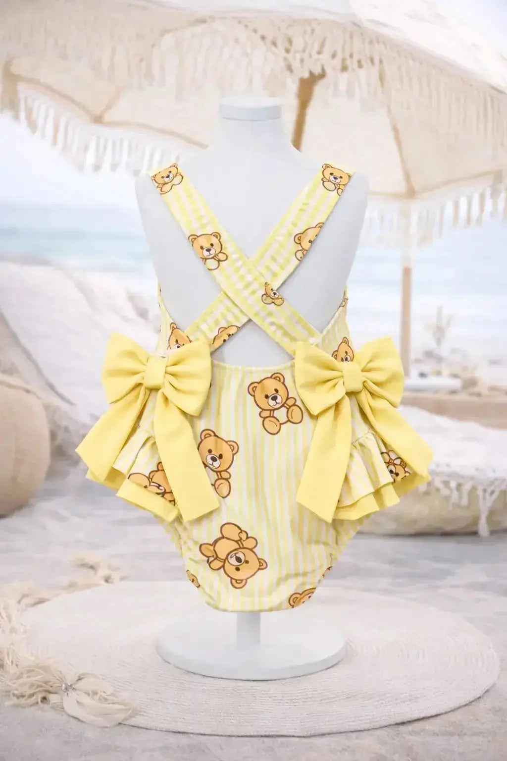 SS26 Girls Summer Yellow Bear Frilly Bow Swimming Costume