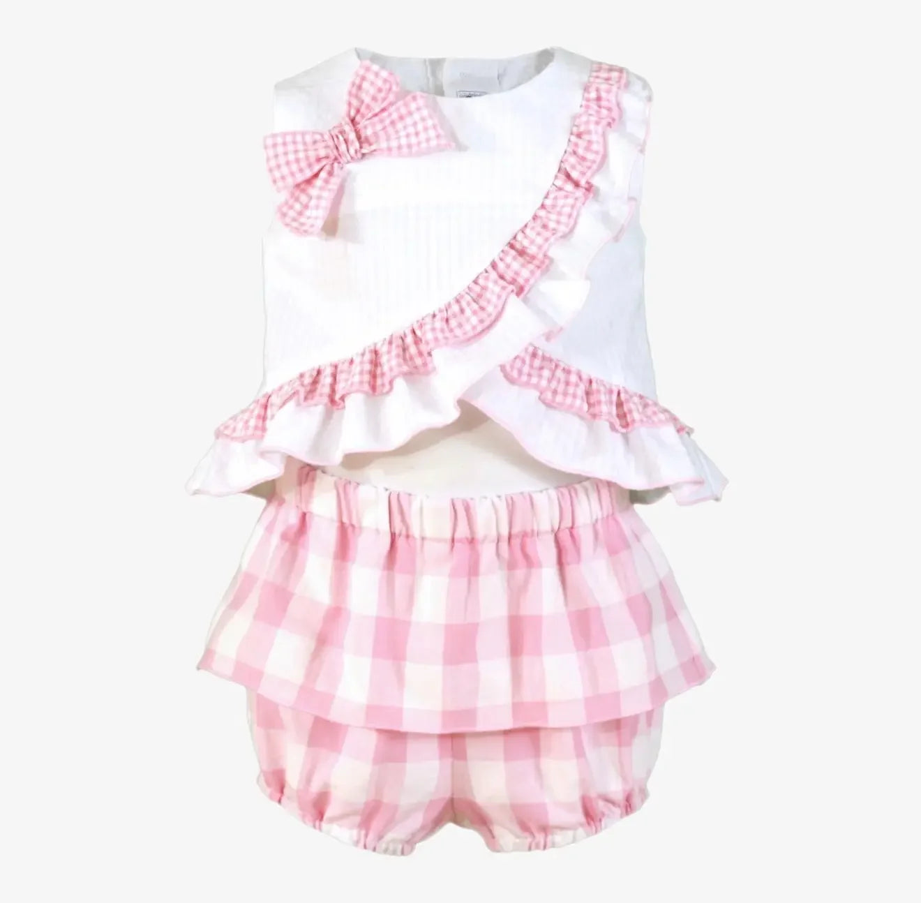 Miranda Baby Girls Pink & White Check Jam Pant Set Miranda