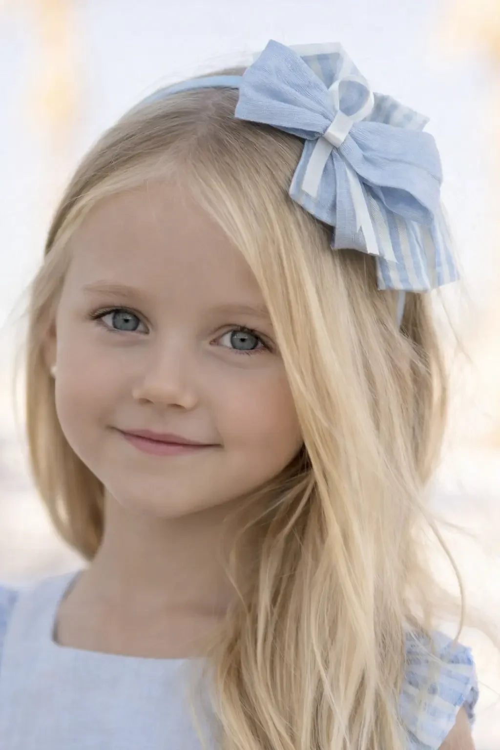 Miranda Girls Blue & White Stripe Linen Headband Miranda