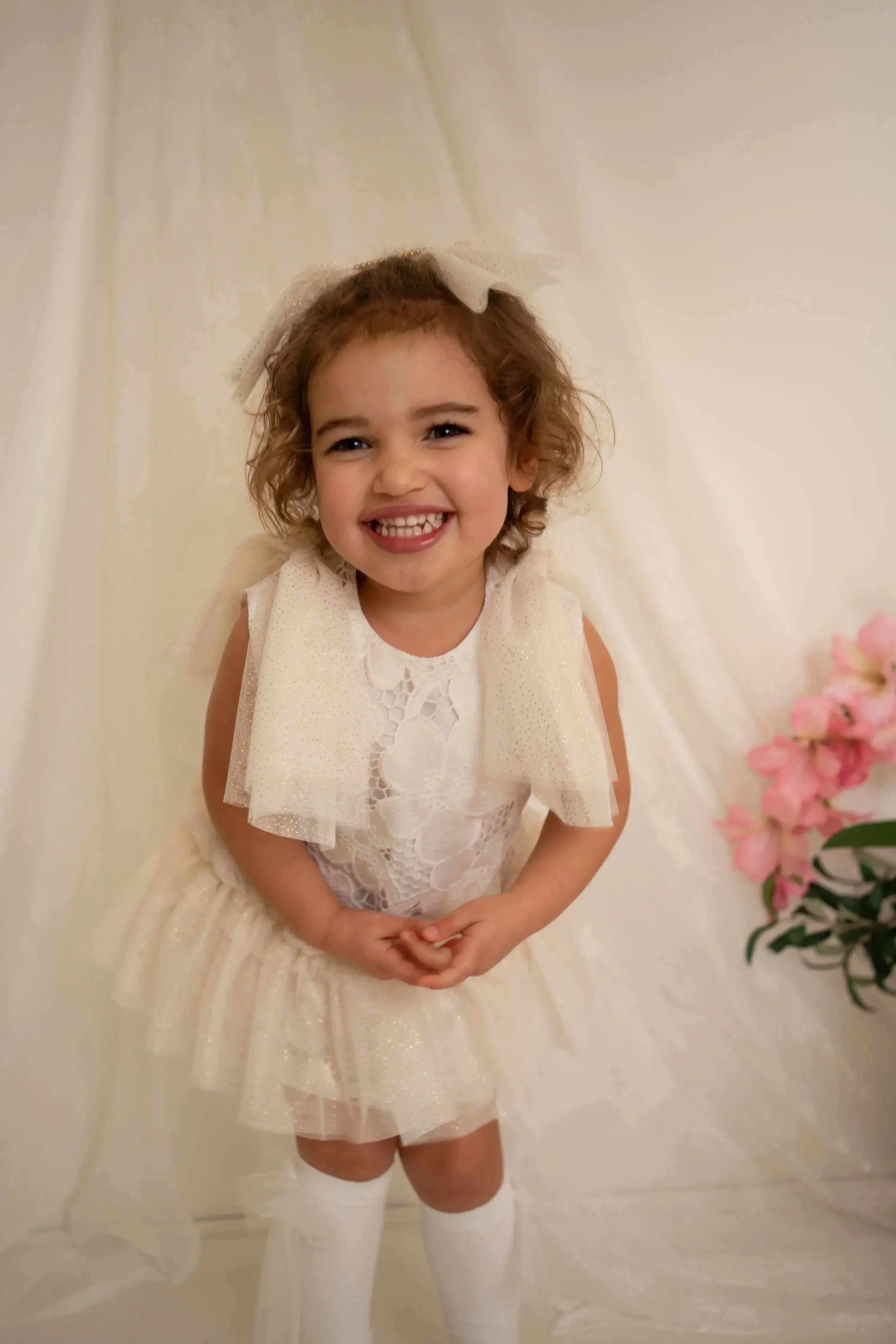 SS26 Naxos Baby Girls Cream Glitter Tulle  Dress & Knickers Naxos