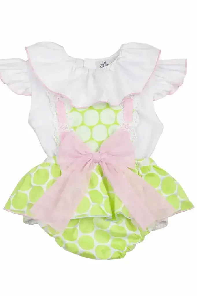 SS26 Naxos Baby Girls Lime Spot Shirt & H Bar Romper Naxos