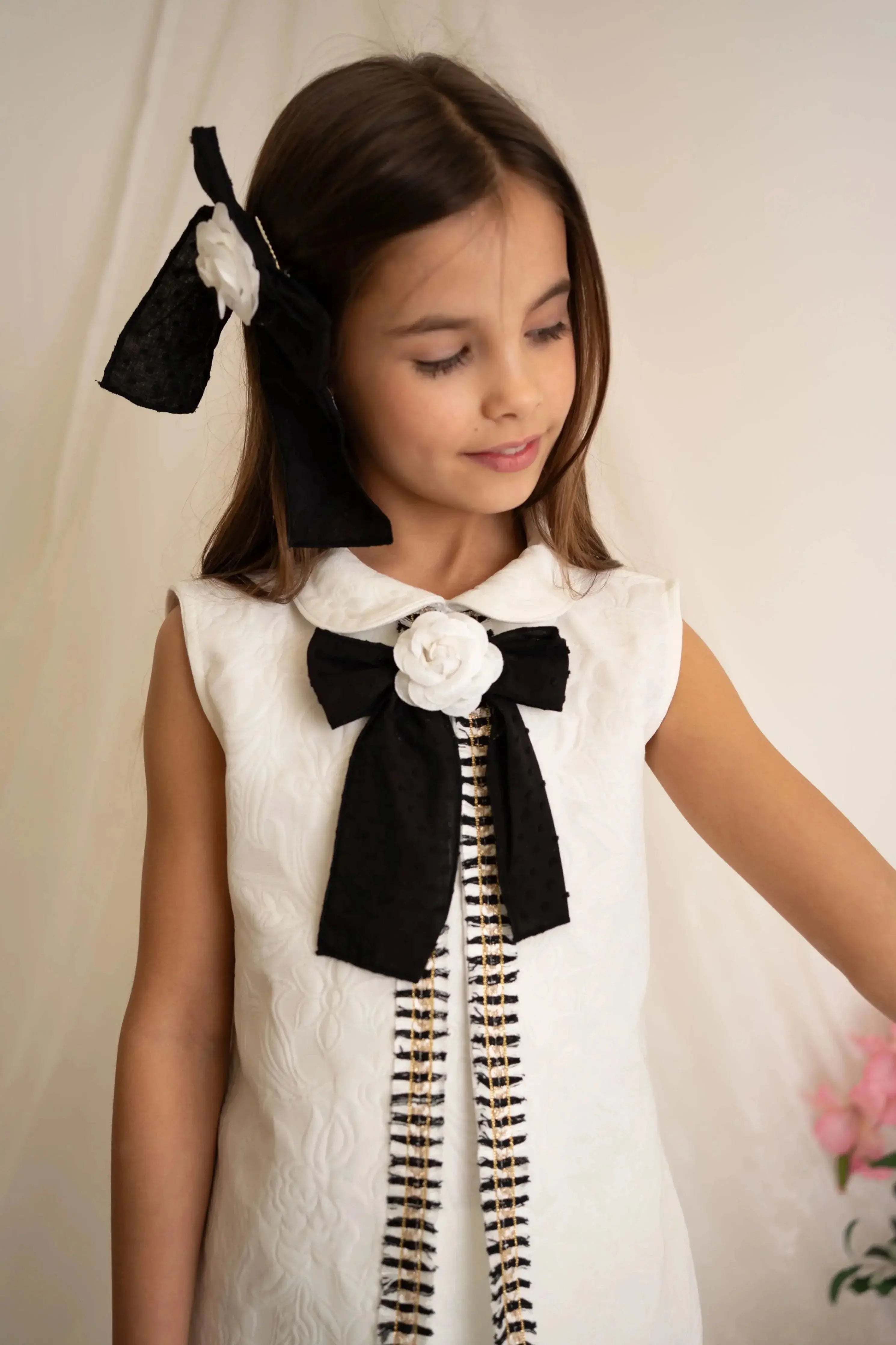 SS26 Naxos Girls Black Chanel Flower Hair Bow Naxos