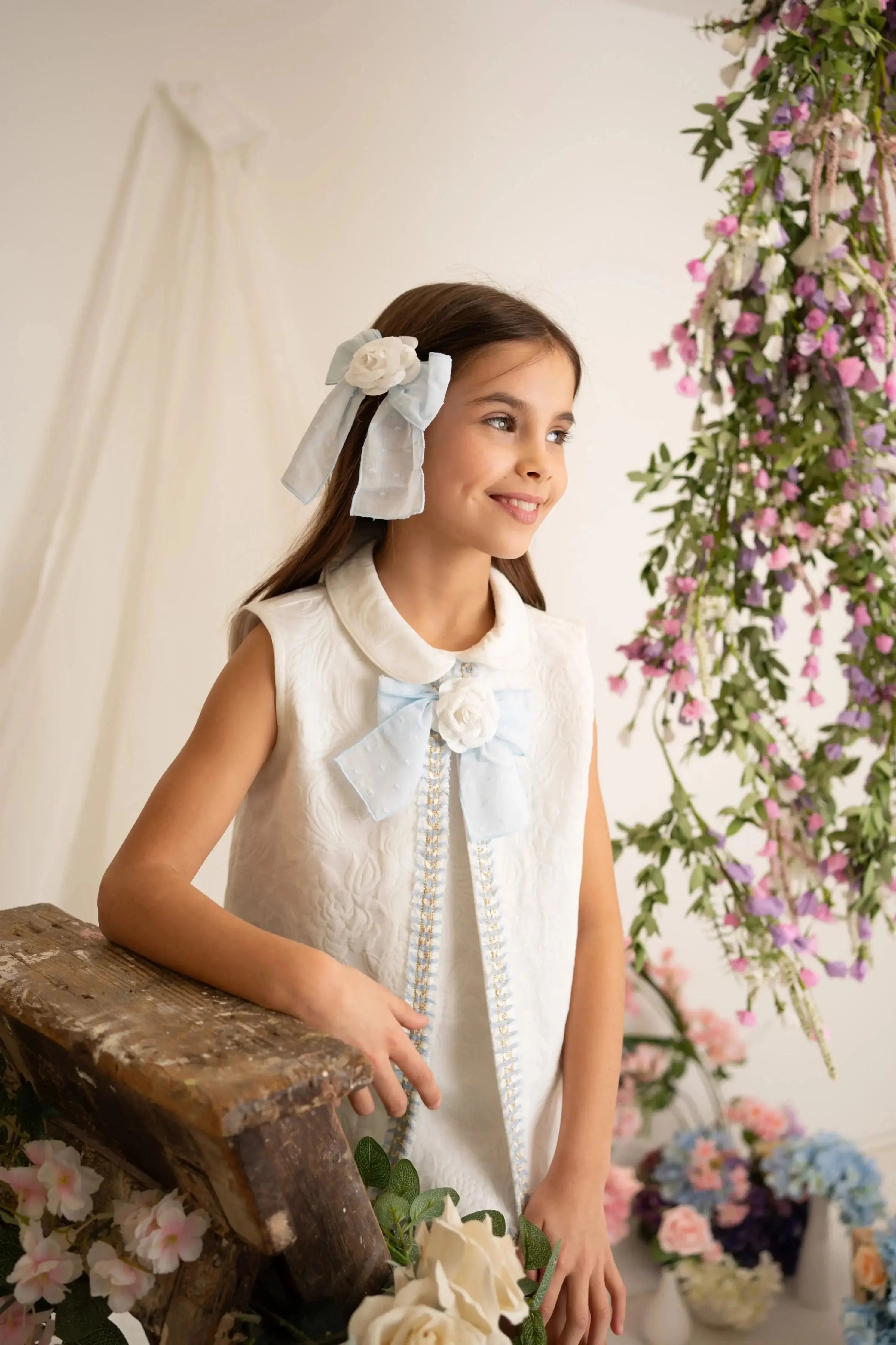 SS26 Naxos Girls Blue Chanel Flower Hair Bow Naxos