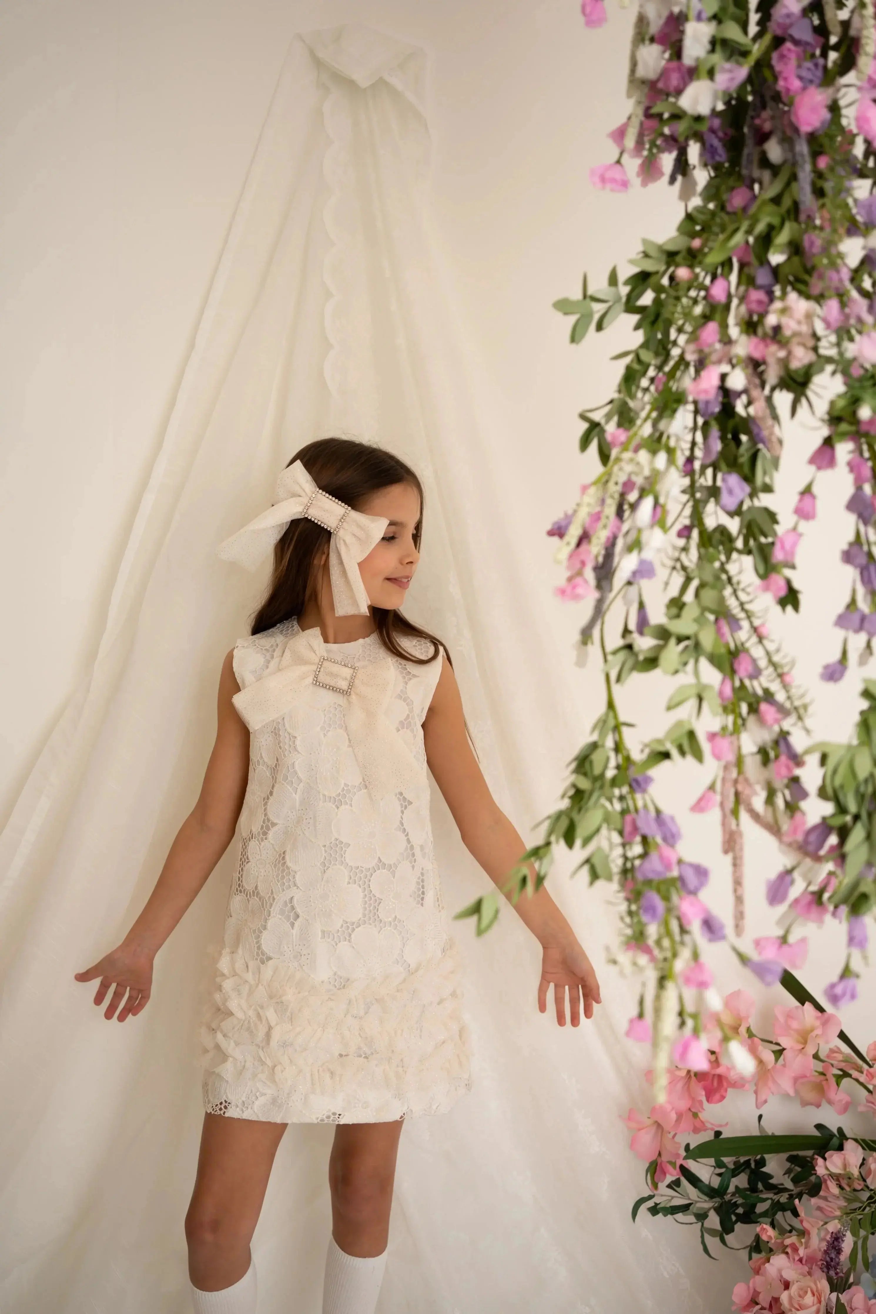 SS26 Naxos Girls Gold Glitter Lace Tulle Dress Naxos