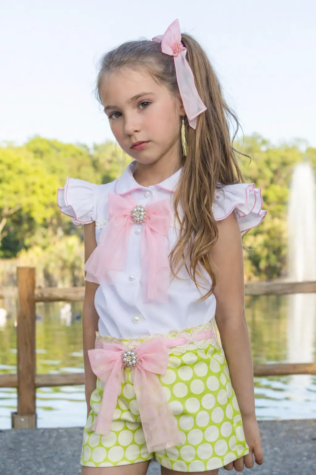 SS26 Naxos Girls Lime & Pink Shirt & Short Set Naxos