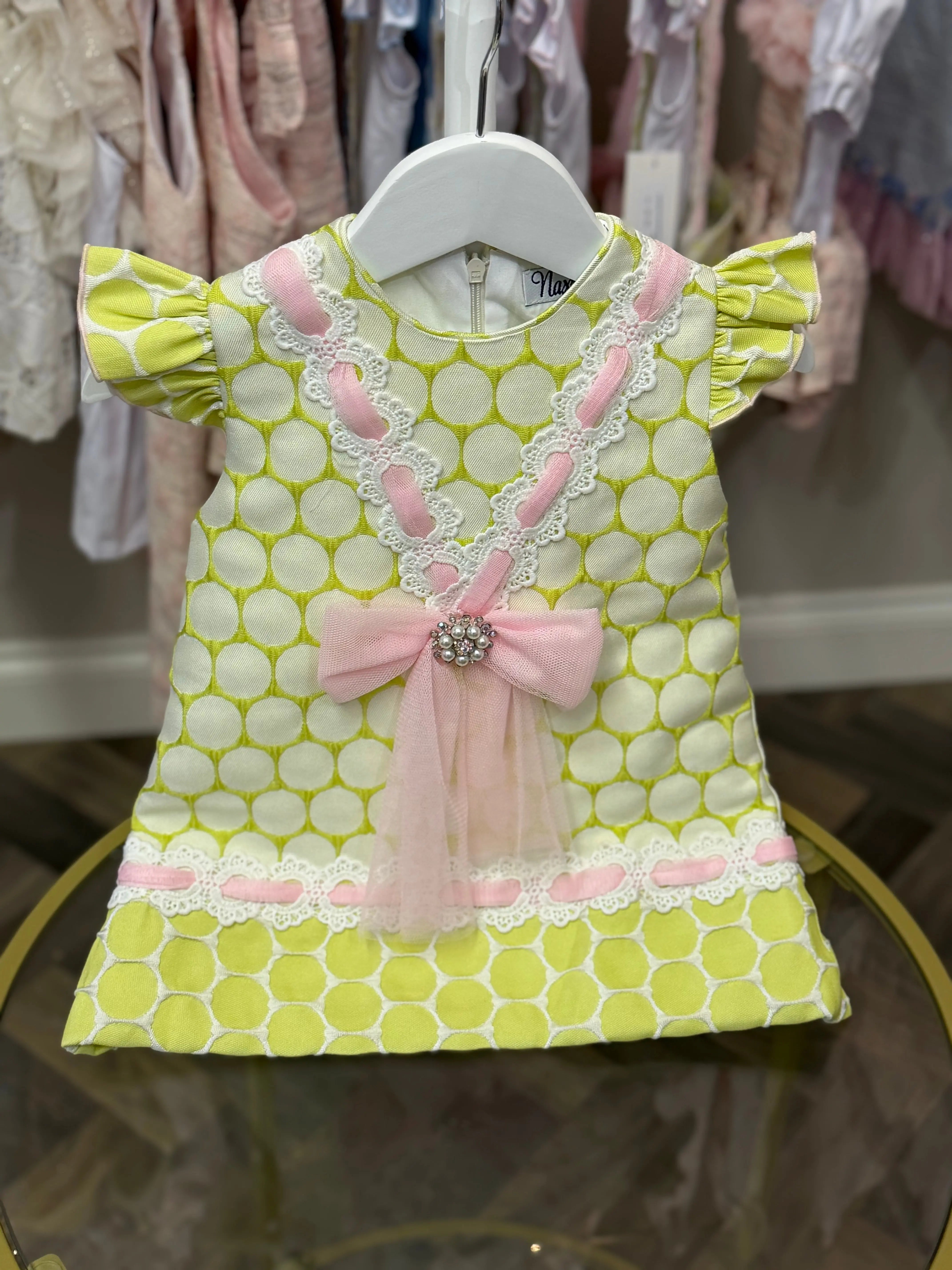 SS26 Naxos Girls Lime & Pink Tulle Dress Naxos