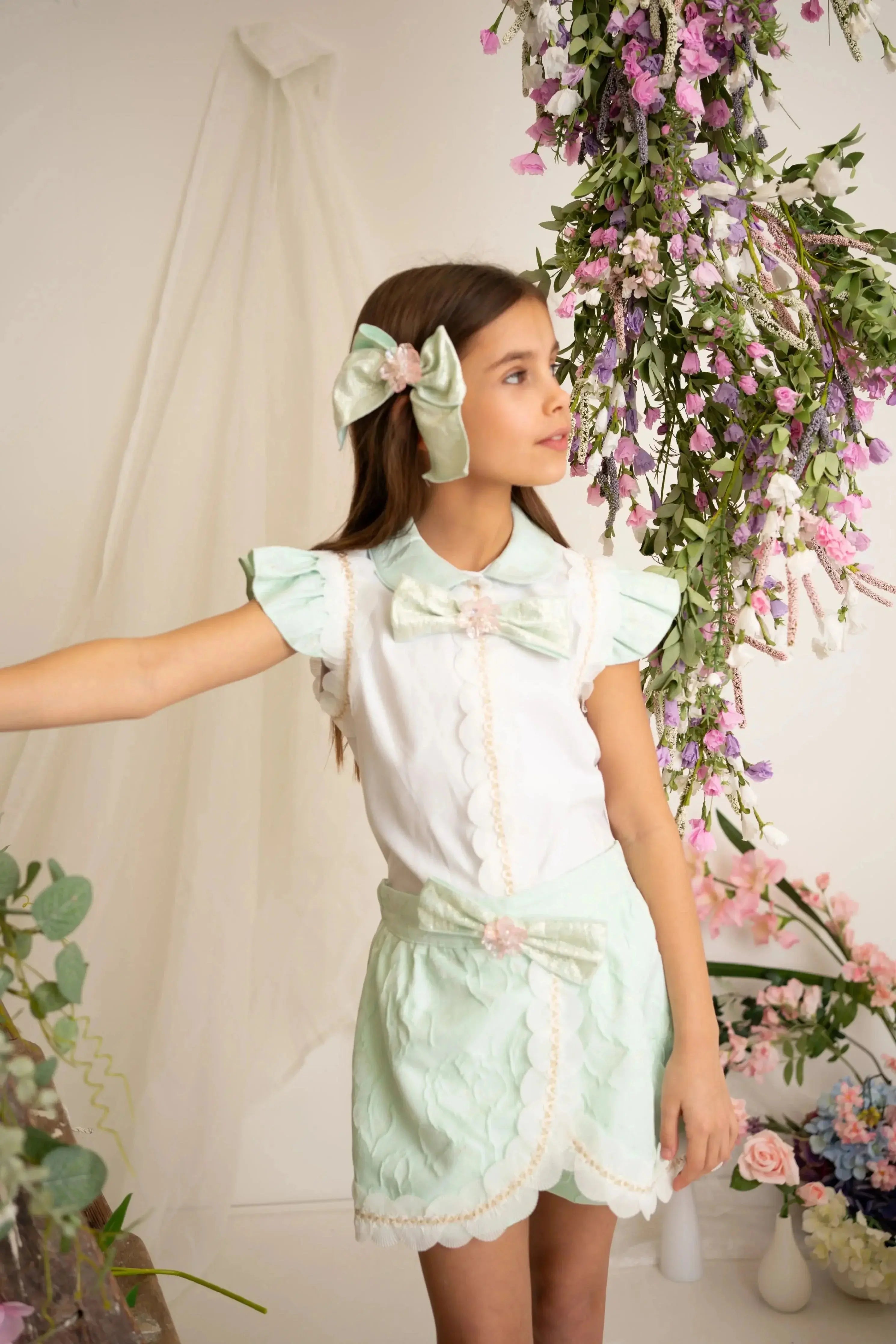 SS26 Naxos Girls Mint & Pink Shirt & Skort Set Naxos