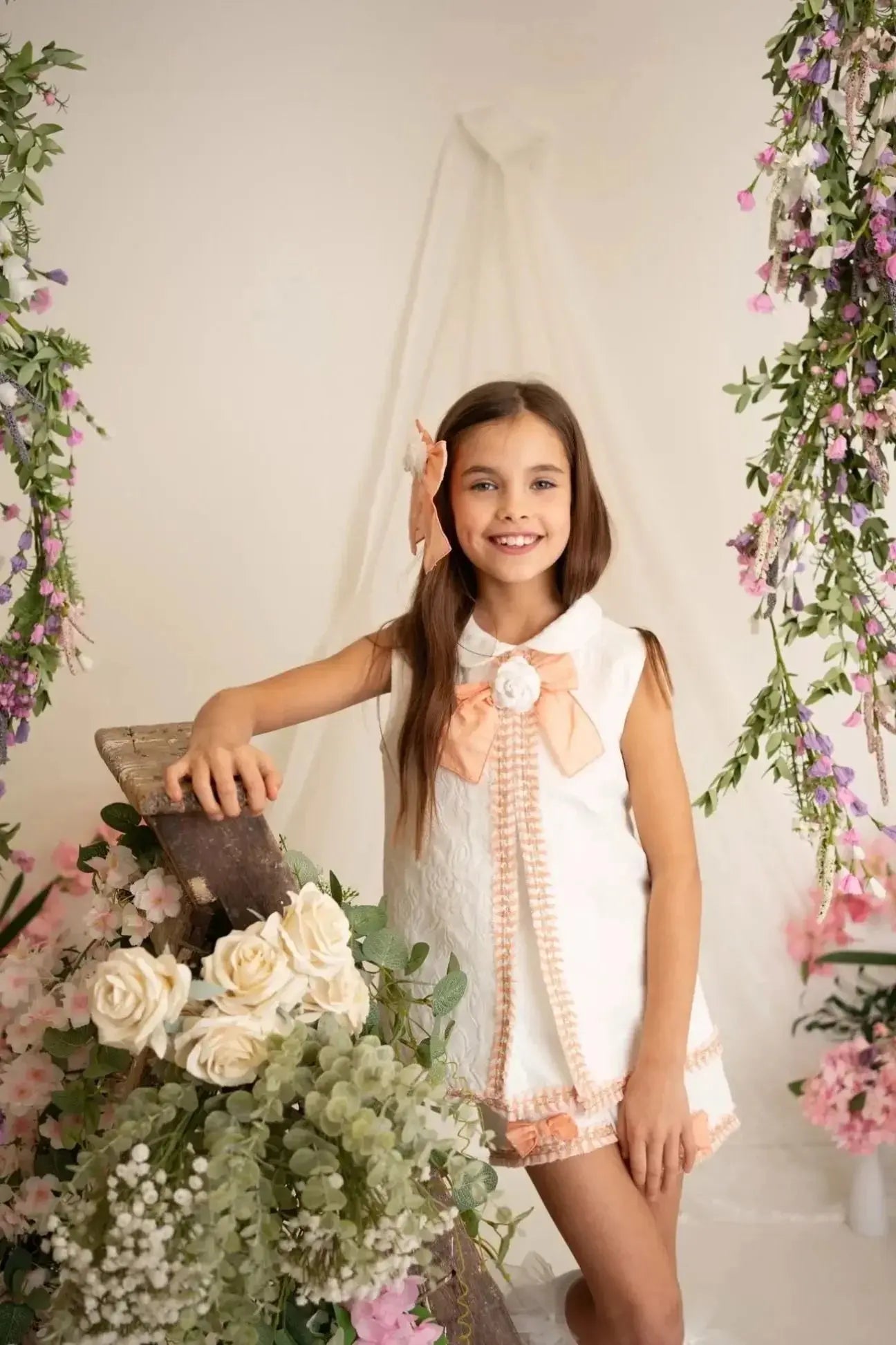 SS26 Naxos Girls Peach Chanel Blouse & Short Set Naxos