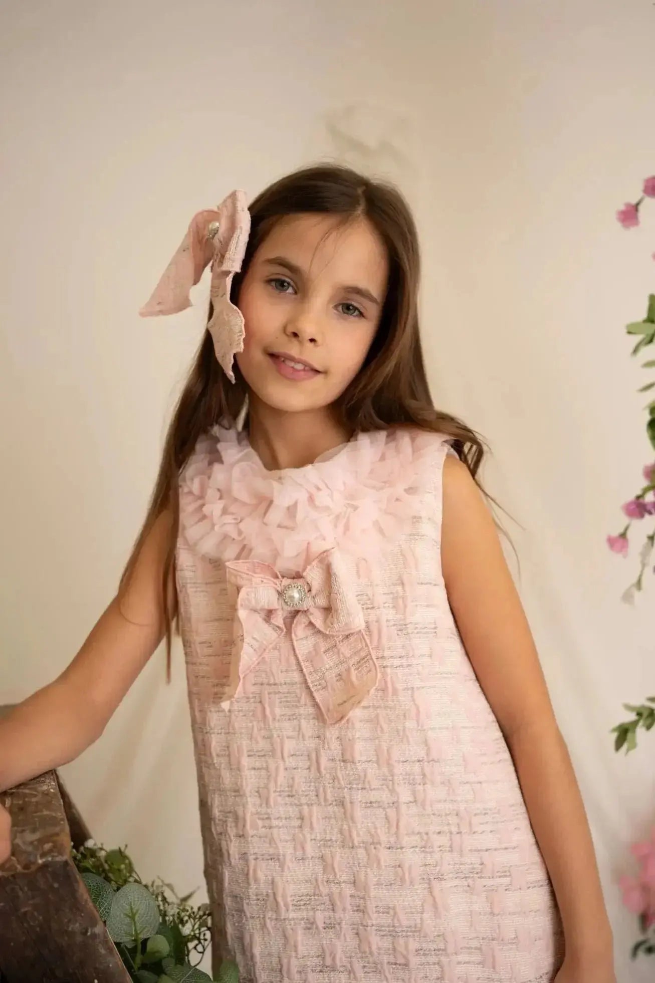 SS26 Naxos Girls Pink Ruffle Lace Tulle Dress Naxos