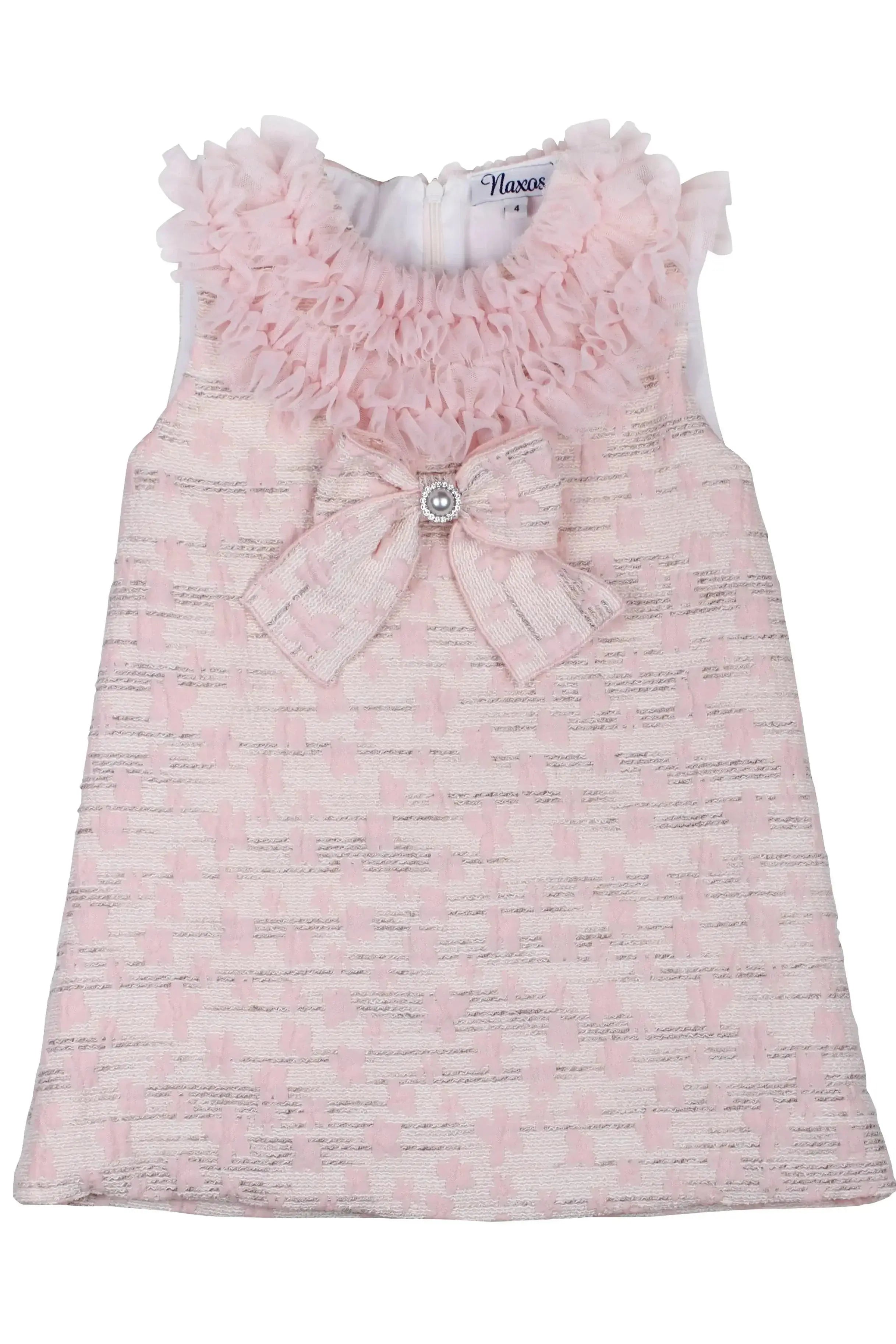 SS26 Naxos Girls Pink Ruffle Lace Tulle Dress Naxos