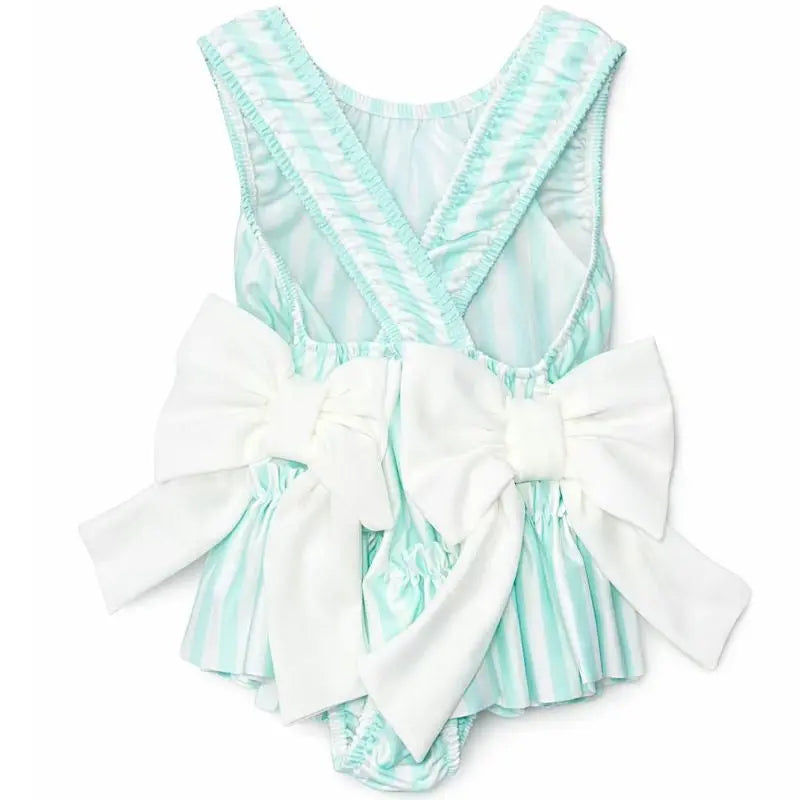 Girls Summer Mint Stripe Swimming Costume Dainty Delilah