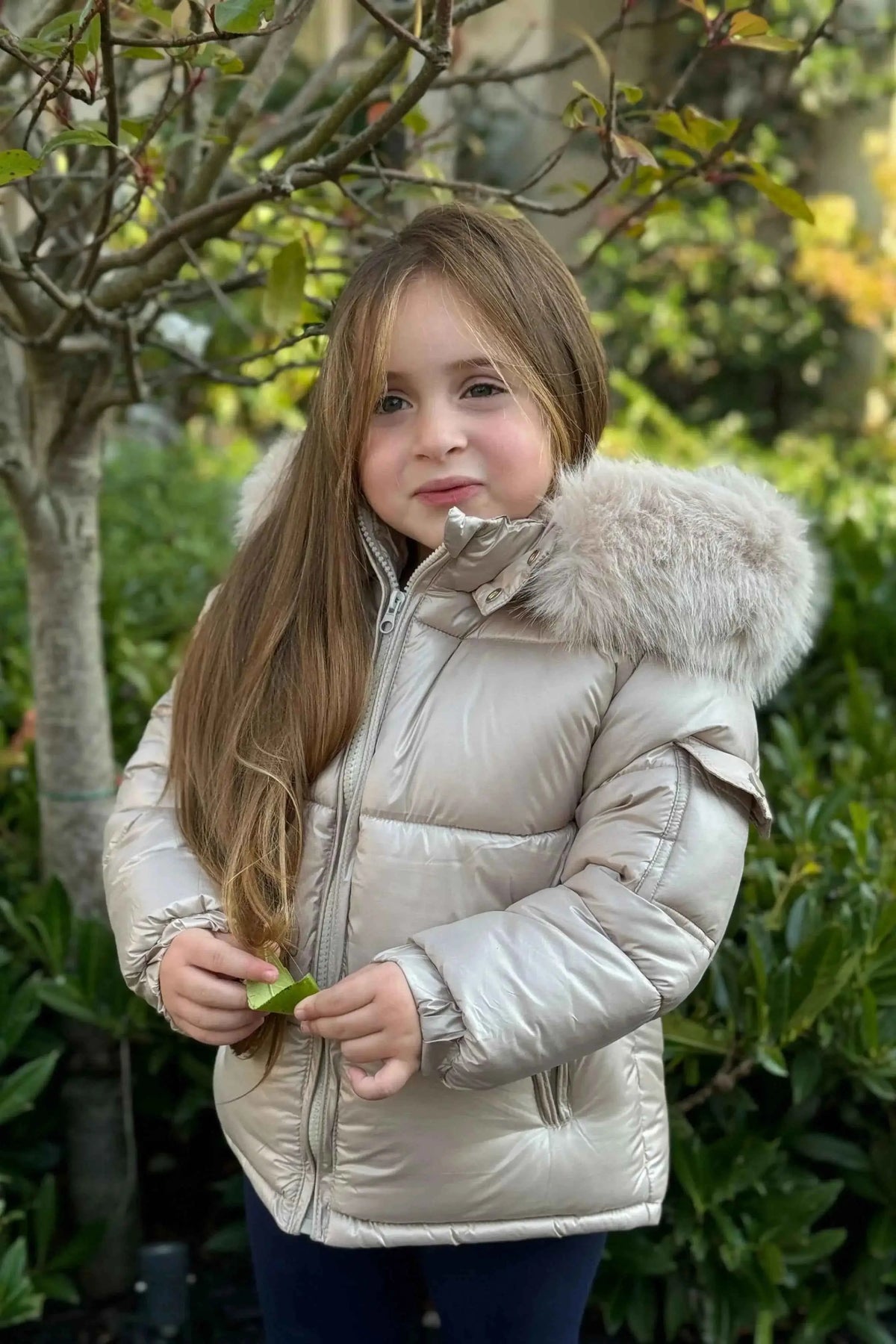 Unisex Champagne Fur Hood Coat - In Stock