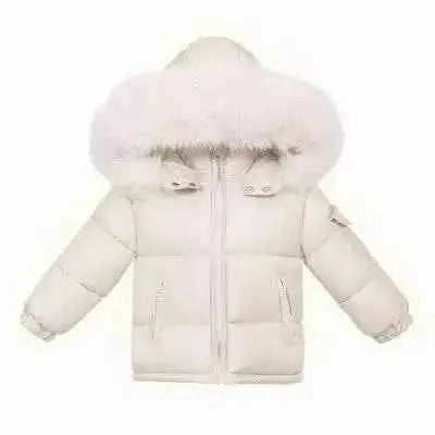 THE AW26

Unisex Champagne Fur Hood Coat featuring a light beige color, puffy design, and luxurious fur hood. Sizes available: 6 Months, 12 Months, 24 Months, 36 Months, 48 Months, 5 Years, 6 Years.