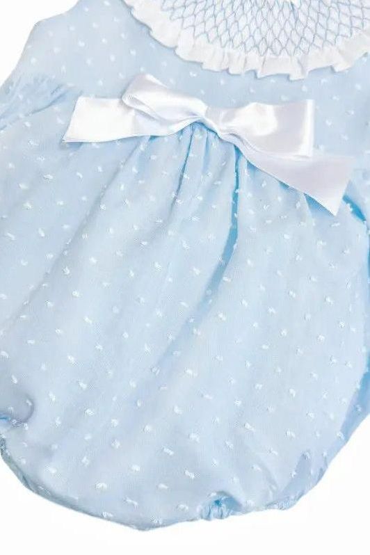 Baby Girls Blue & White Bow Summer Romper Dainty Delilah