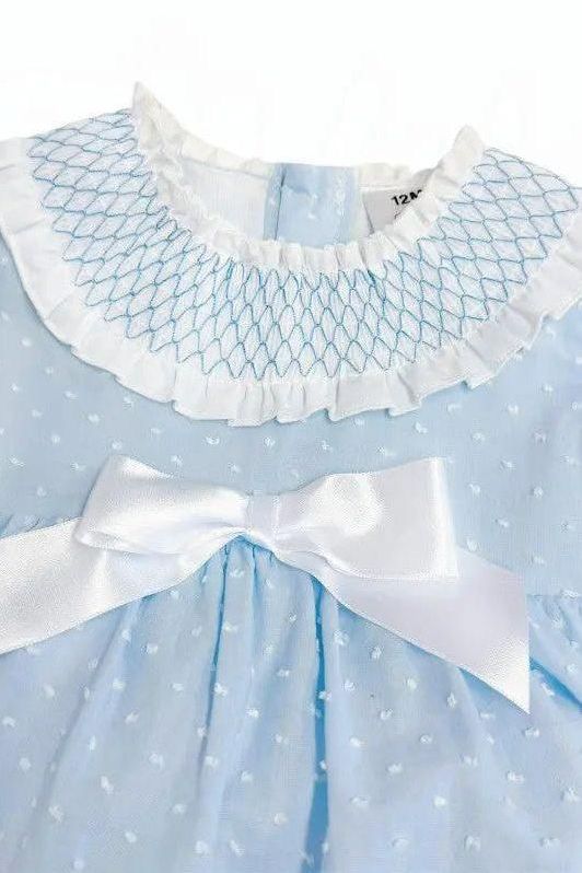 Baby Girls Blue & White Bow Summer Romper Dainty Delilah