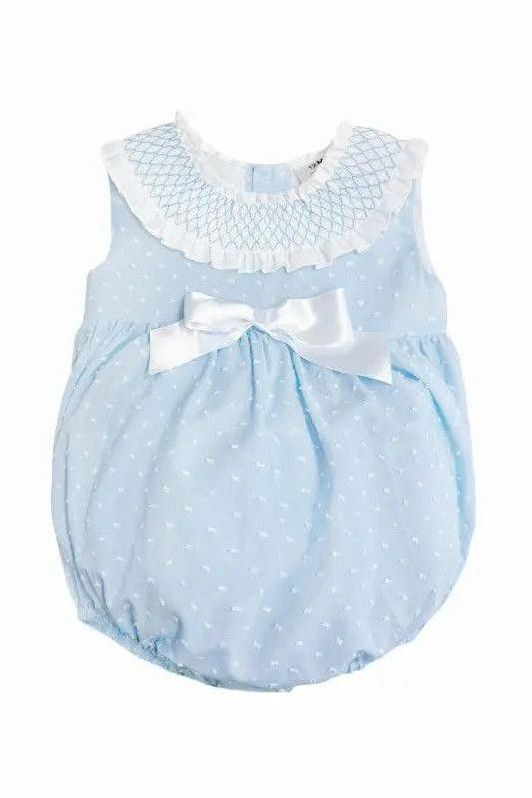 Baby Girls Blue & White Bow Summer Romper Dainty Delilah