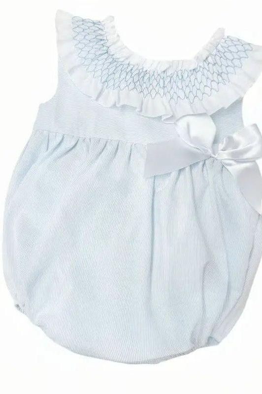 Baby Girls Smock Blue Bow Summer Romper Dainty Delilah