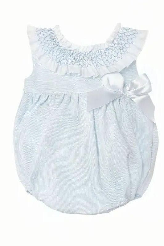Baby Girls Smock Blue Bow Summer Romper Dainty Delilah