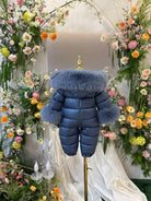 Navy Blue Detachable Fur Snowsuit - In Stock Dainty Delilah