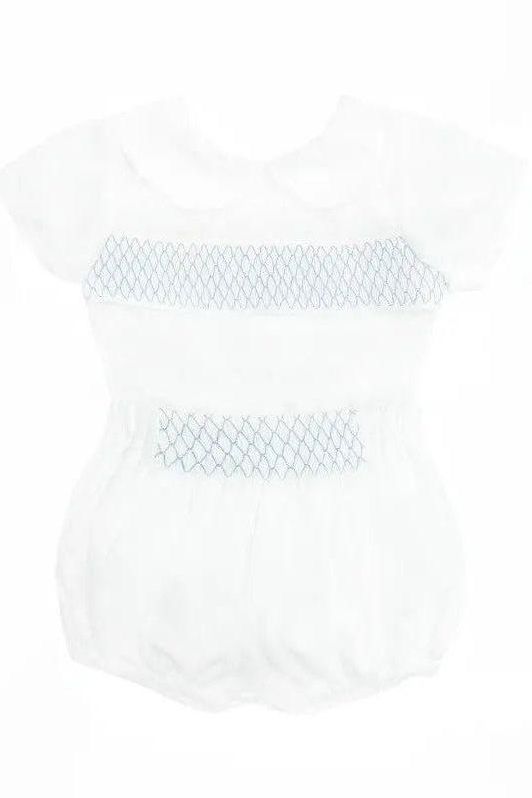 SS25 Baby Boys White/Blue Smock Shorts & Shirt Set Dainty Delilah