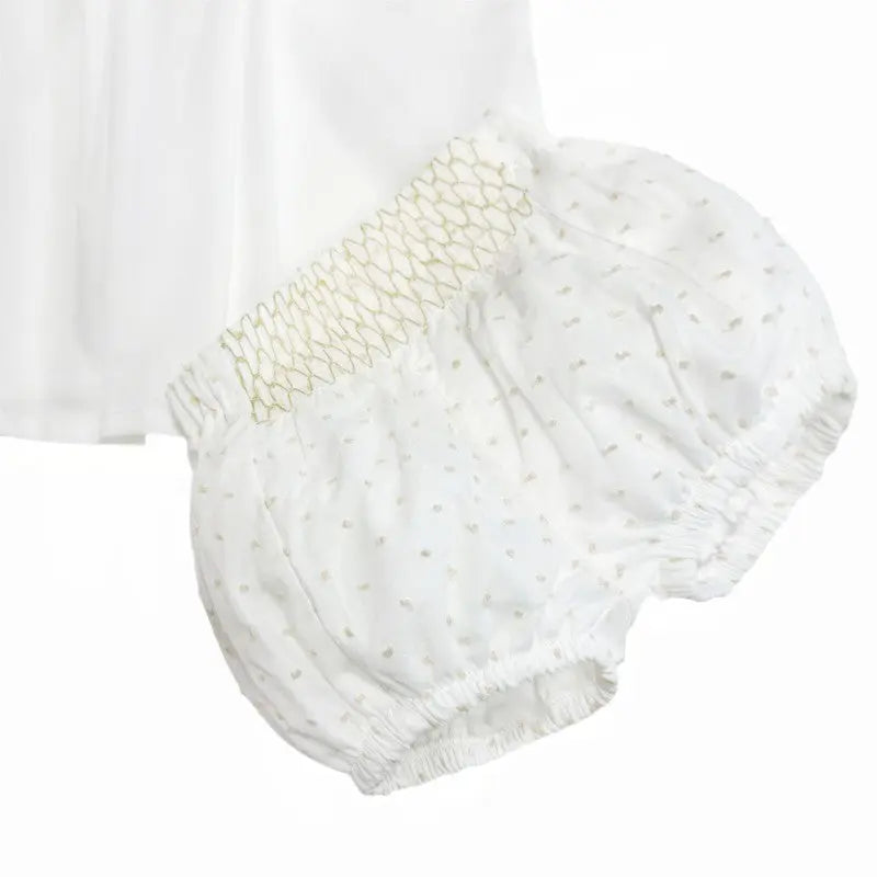 SS25 Baby Boys White/Sand Plumeti Shorts & Shirt Set Dainty Delilah