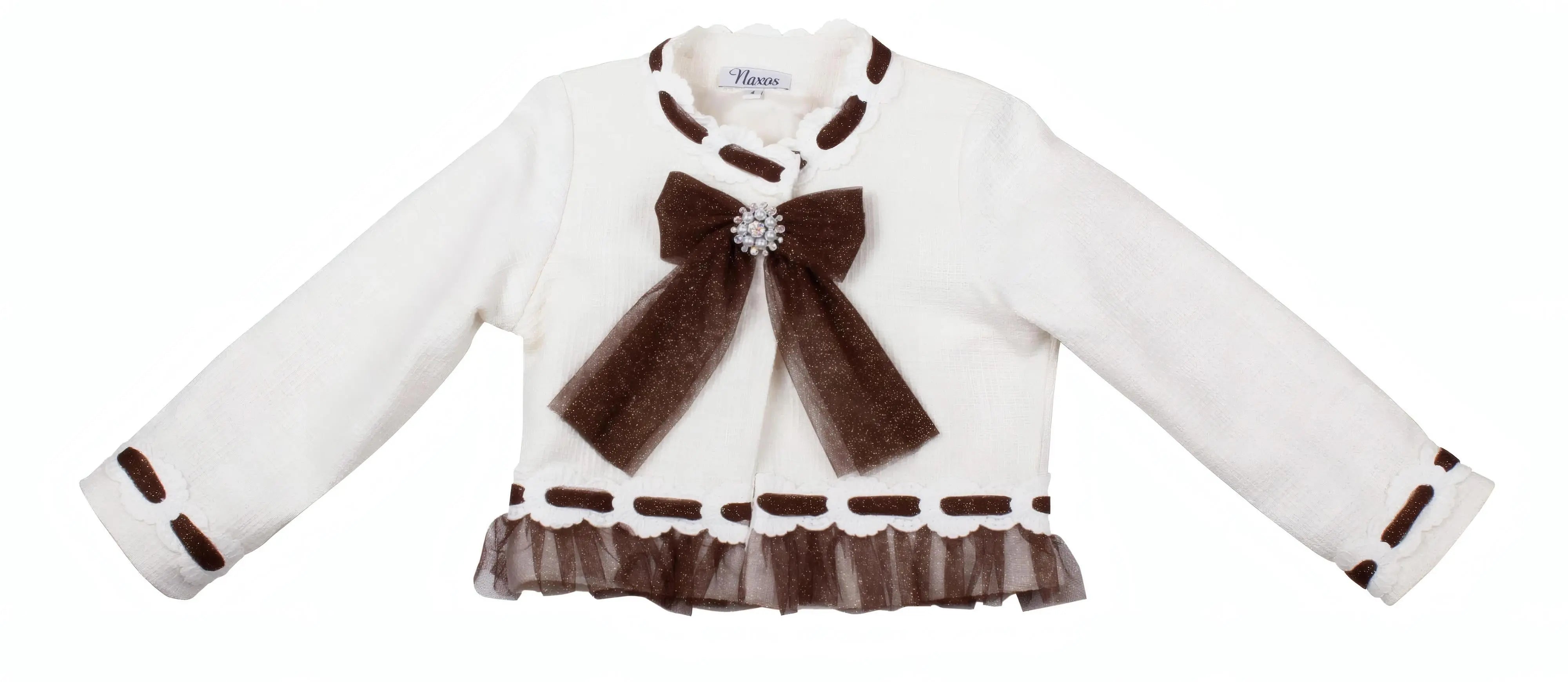 AW26 Naxos Chocolate Glitter Tulle Girls Blazer, Shirt & Skirt Set Naxos