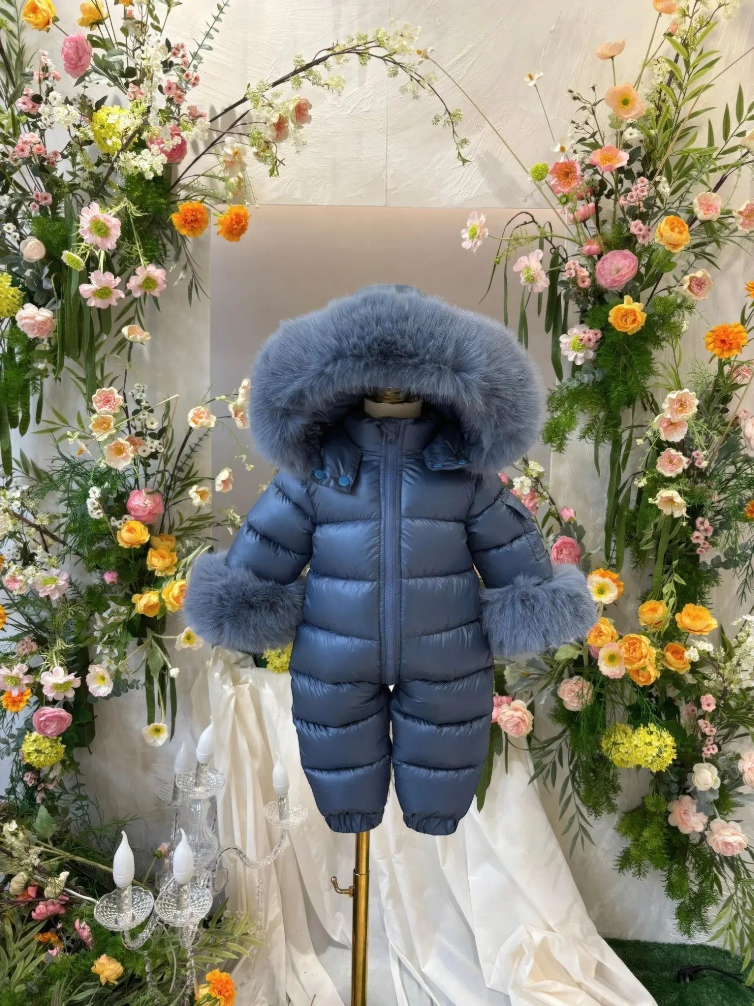 Navy Blue Detachable Fur Snowsuit - In Stock Dainty Delilah
