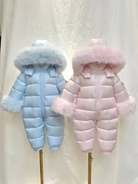 Baby Pink Detachable Fur Cuff Snowsuit - In Stock Dainty Delilah