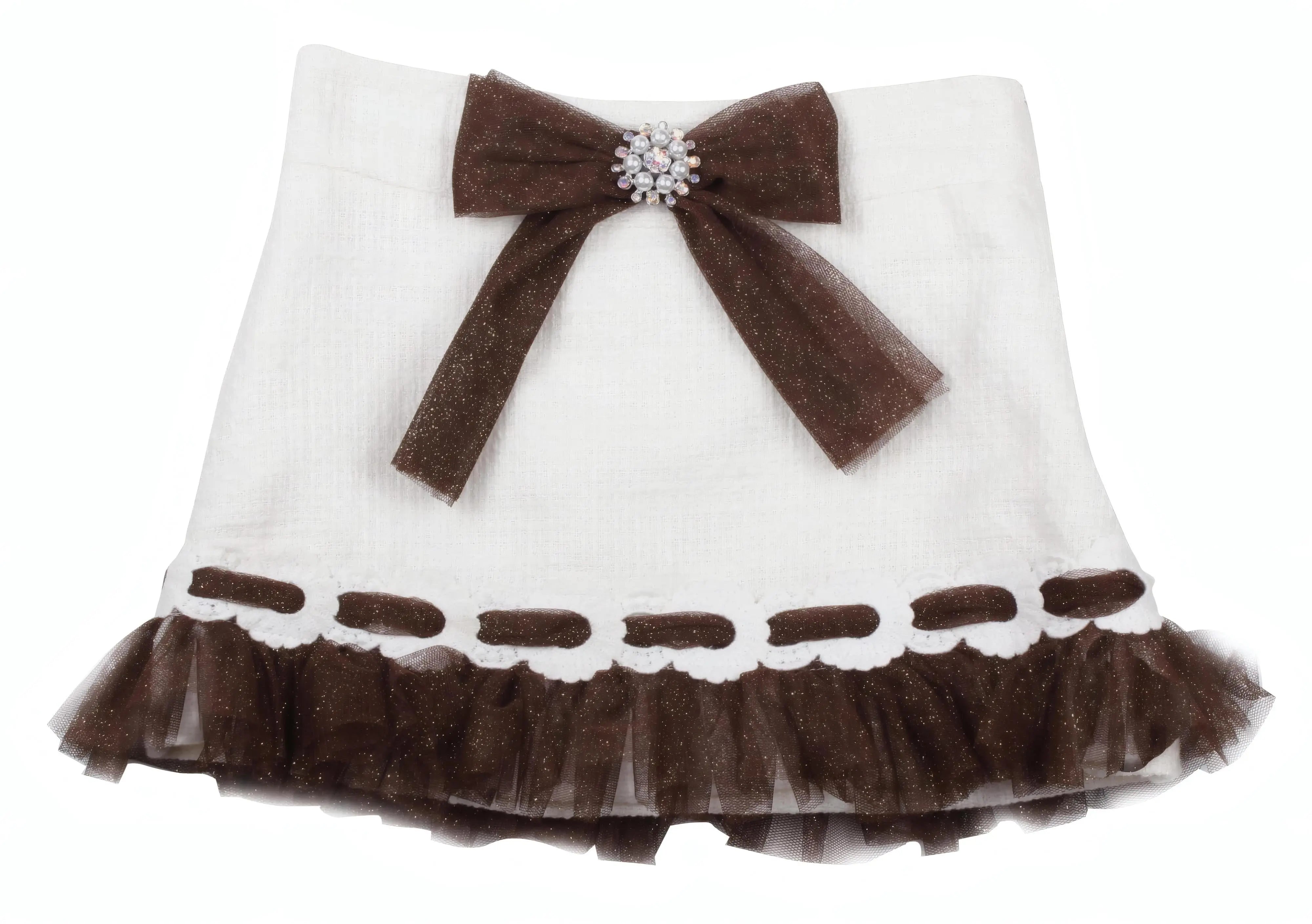 AW26 Naxos Chocolate Glitter Tulle Girls Blazer, Shirt & Skirt Set Naxos