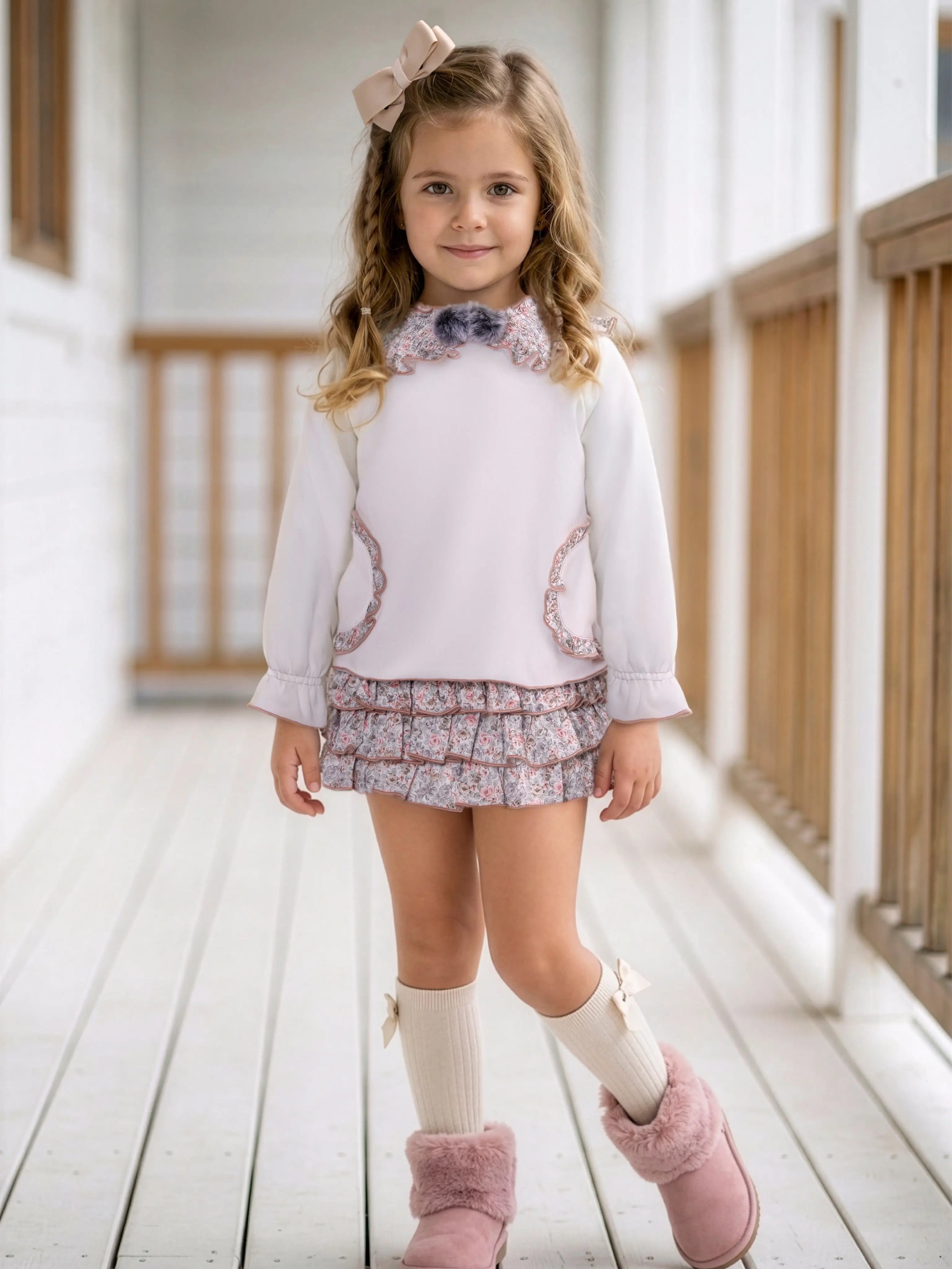AW26 Miranda Girls White Floral Jam Pant Set Miranda