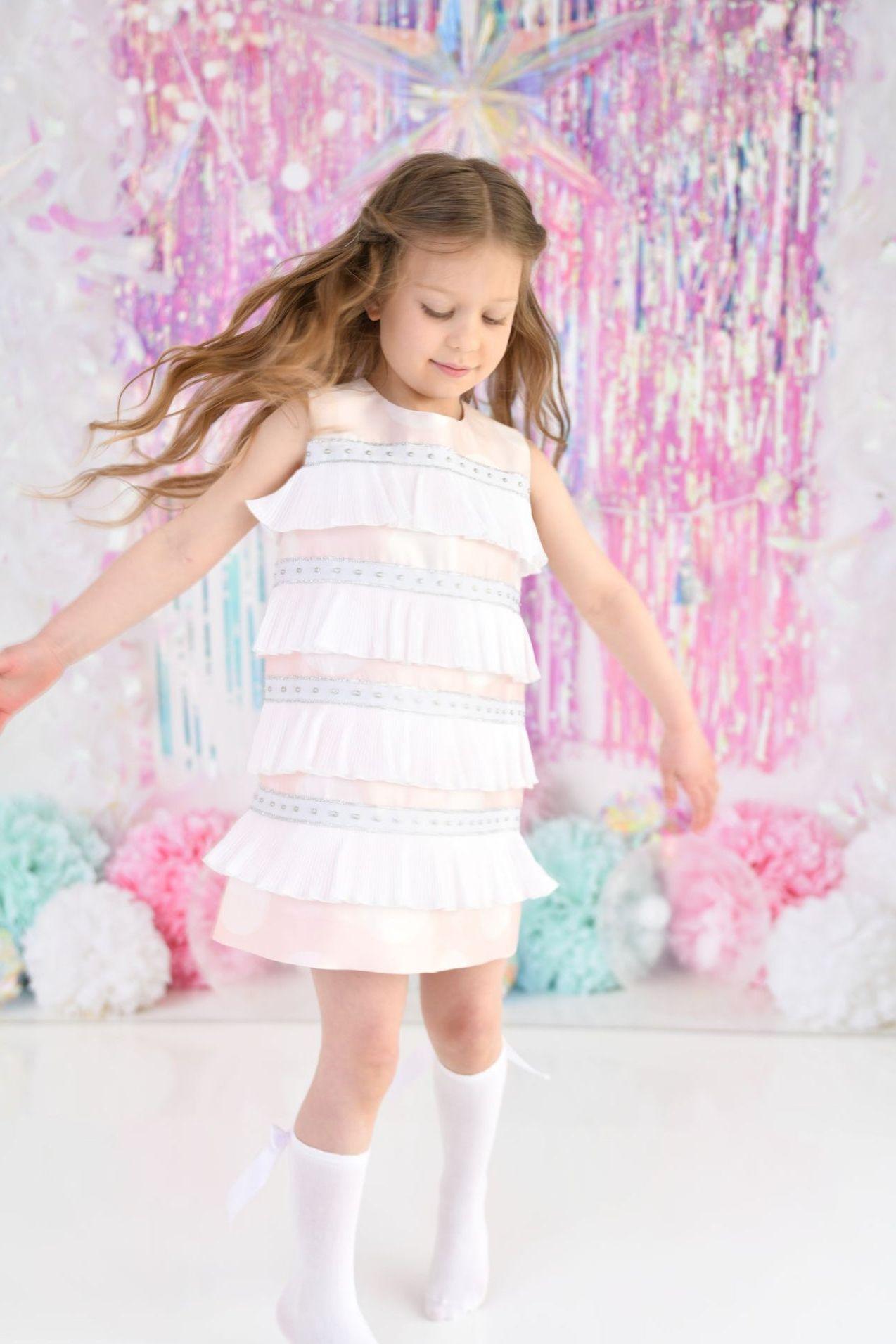 Naxos Girls Pink Spot Ruffle Dress Dainty Delilah