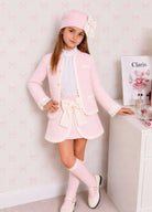 Rahigo AW26 Baby Pink & Cream Knit Skirt Set with Cardigan, Beret & Socks Rahigo Moda Infantil