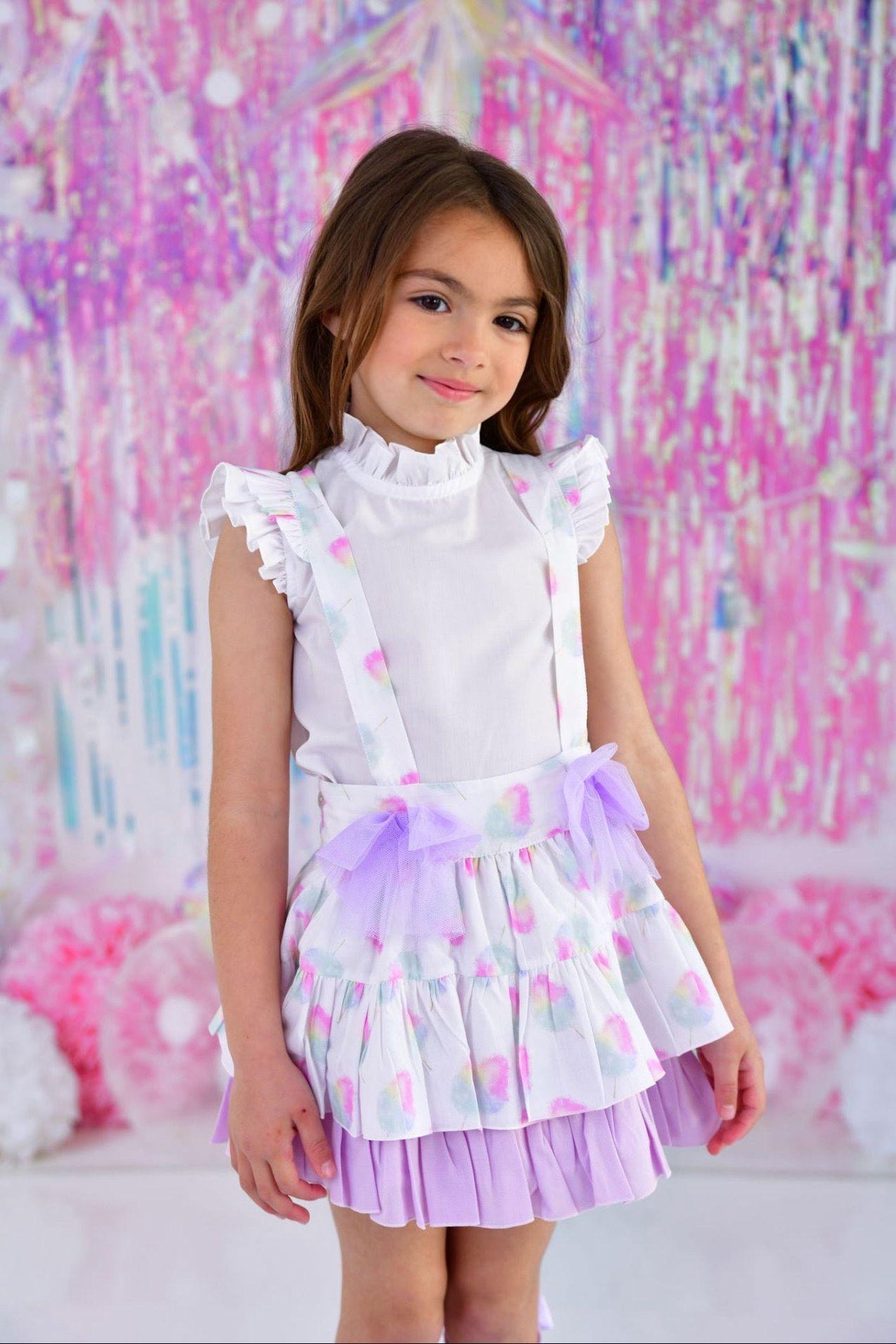 SS24 Babine Girls Candy Floss White Shirt Pinafore Set Dainty Delilah