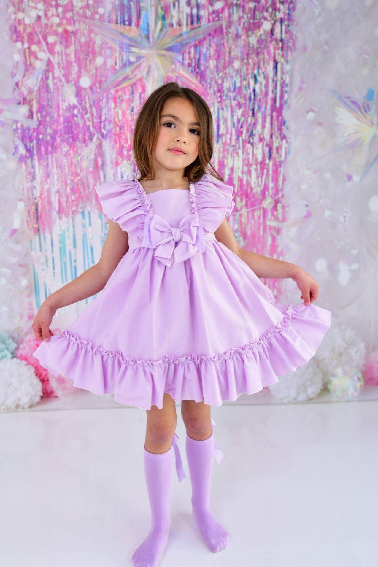 SS24 Babine Girls Purple Angel Frill Puffball Dress Dainty Delilah