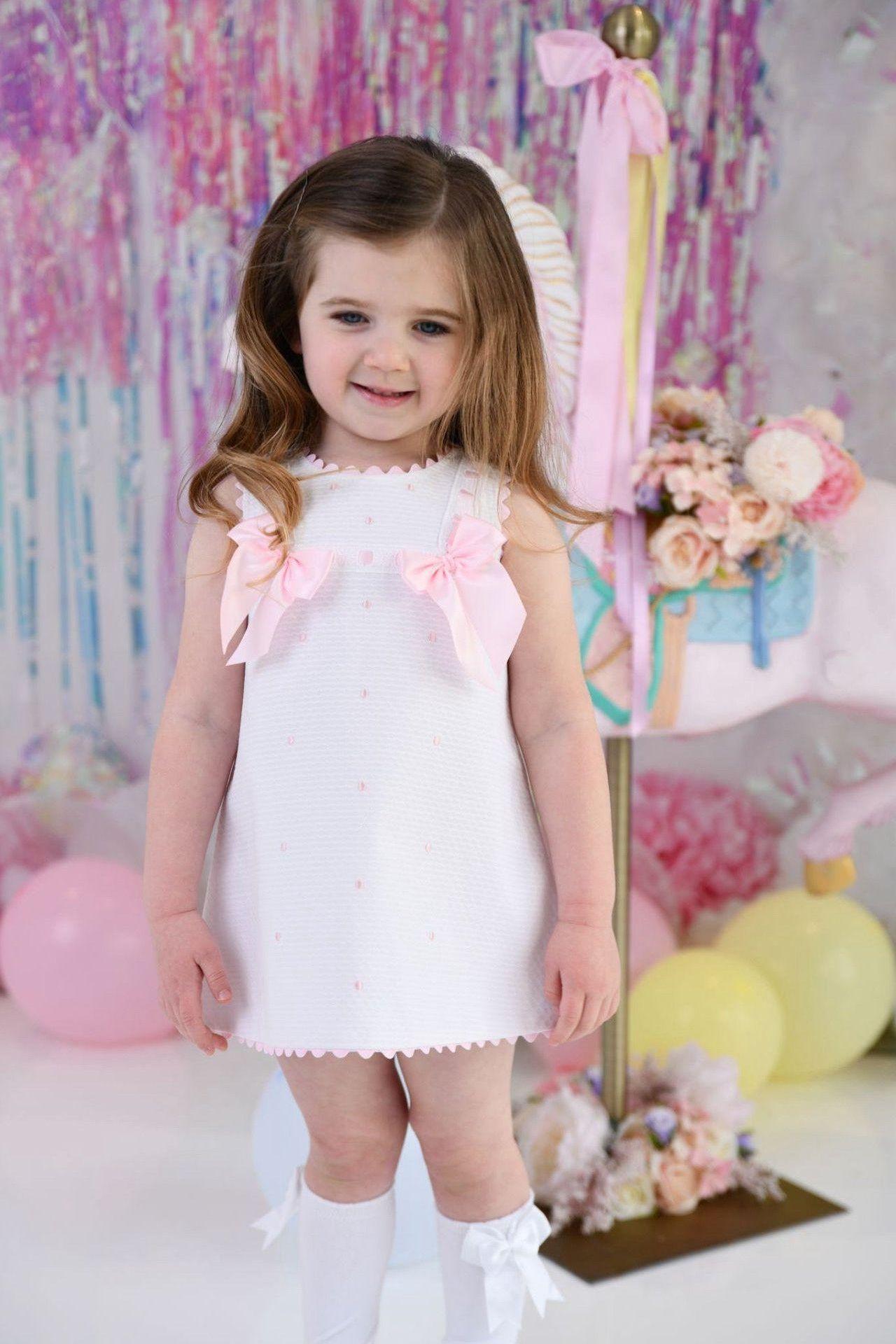 SS24 Baby Girls White & Pink A Line Dress Dainty Delilah